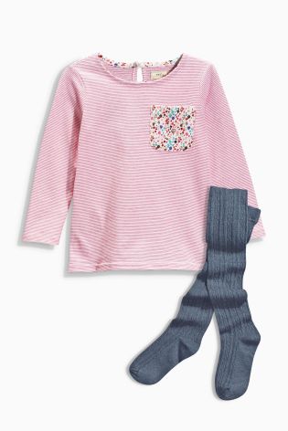 Pink Stripe Top And Tights Set (3mths-6yrs)
